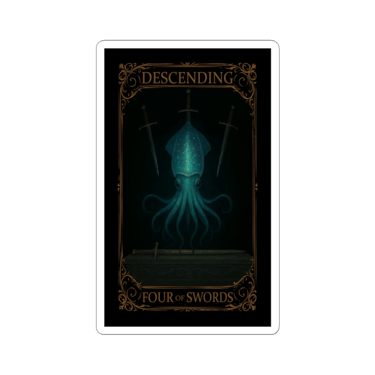 Four of Swords Tarot- Mystical Octopus Kiss-Cut Stickers | Fantasy Decor, Laptop Stickers, Tarot Art, Quirky Gifts, Room Aesthetics