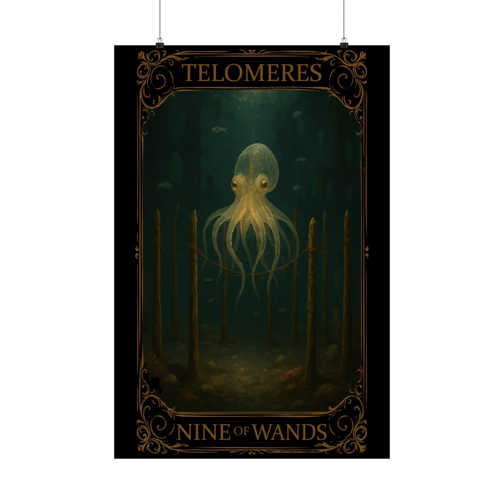 Nine Of Wands- Mystical Octopus Satin Poster, Ocean Art Print, Nautical Home Decor, Fantasy Wall Art, Gift for Art Lovers