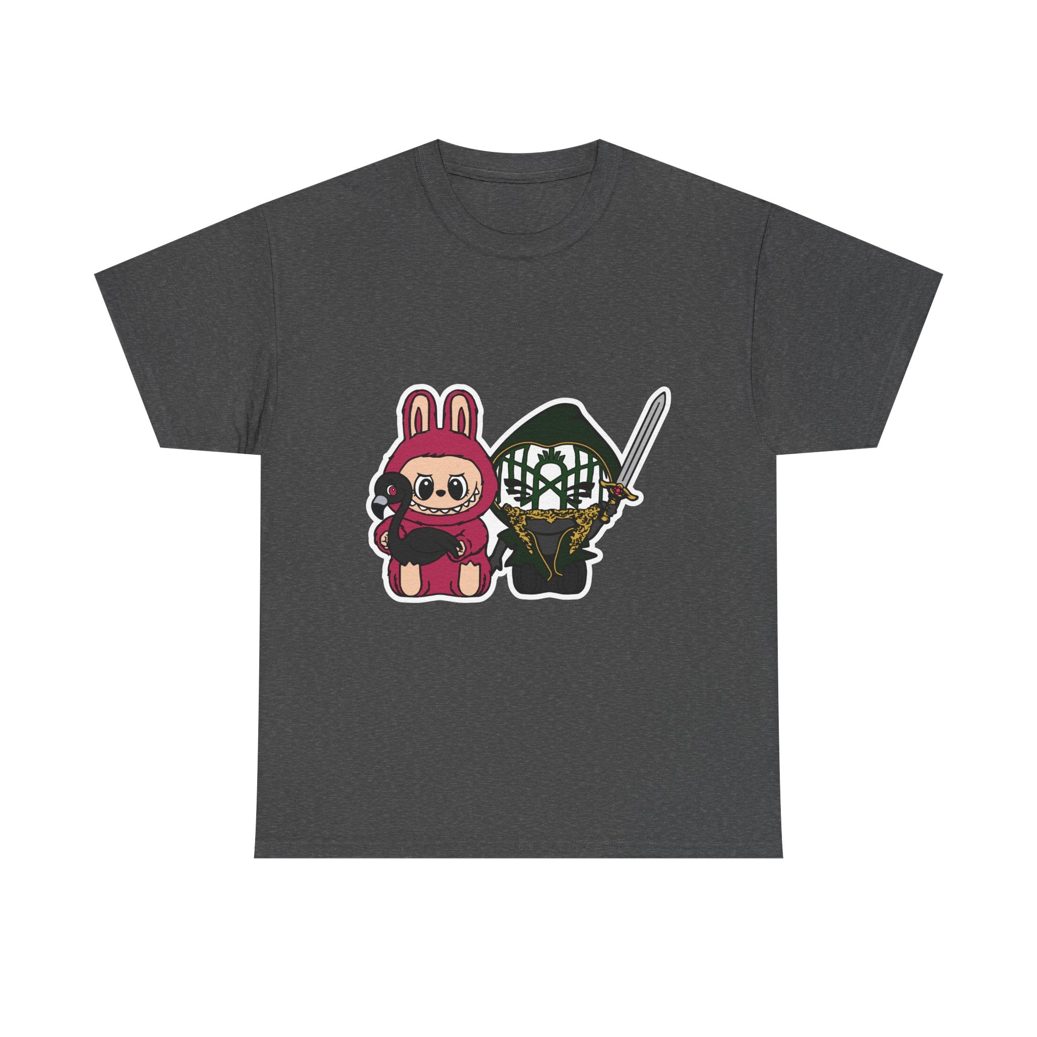 Labubu Chibi Band Member Cute Bunny and Ninja Unisex Heavy Cotton Tee, Fun Graphic Tee, Casual Wear, Cute Outfit, Fun T-Shirt