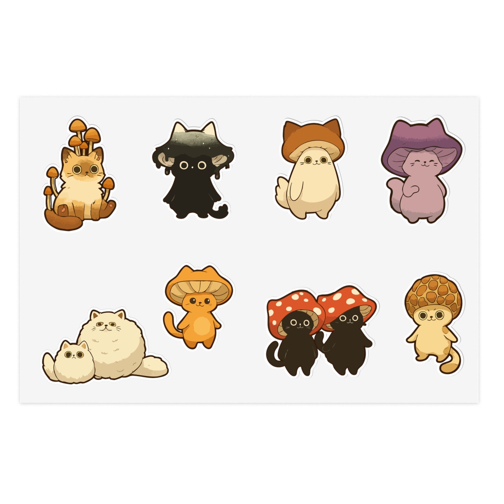 Mushroom Cat Sticker Sheet — Cute Kawaii Mushroom Cats Planner Stickers
