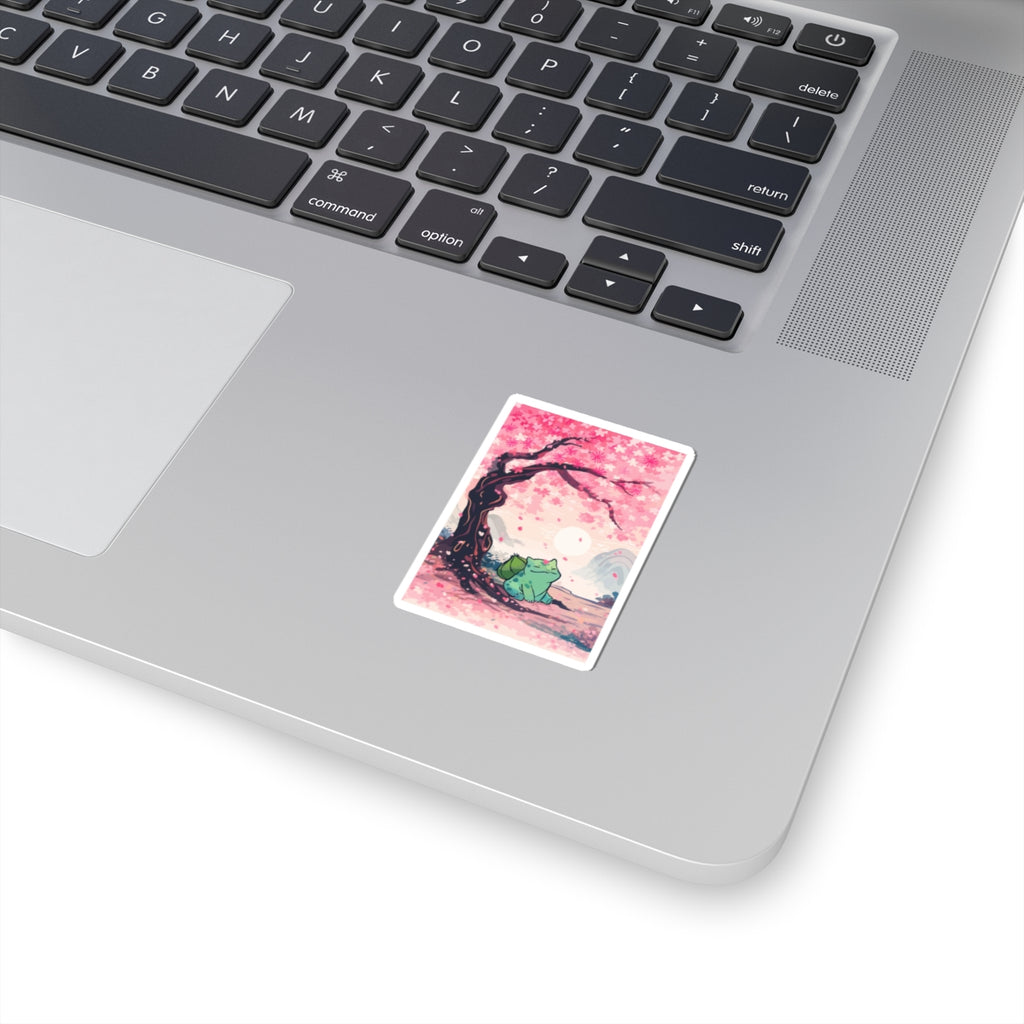 Happy plant critter-Under Cherry Blossom Kiss-Cut Sticker — Anime Nature Laptop Decal