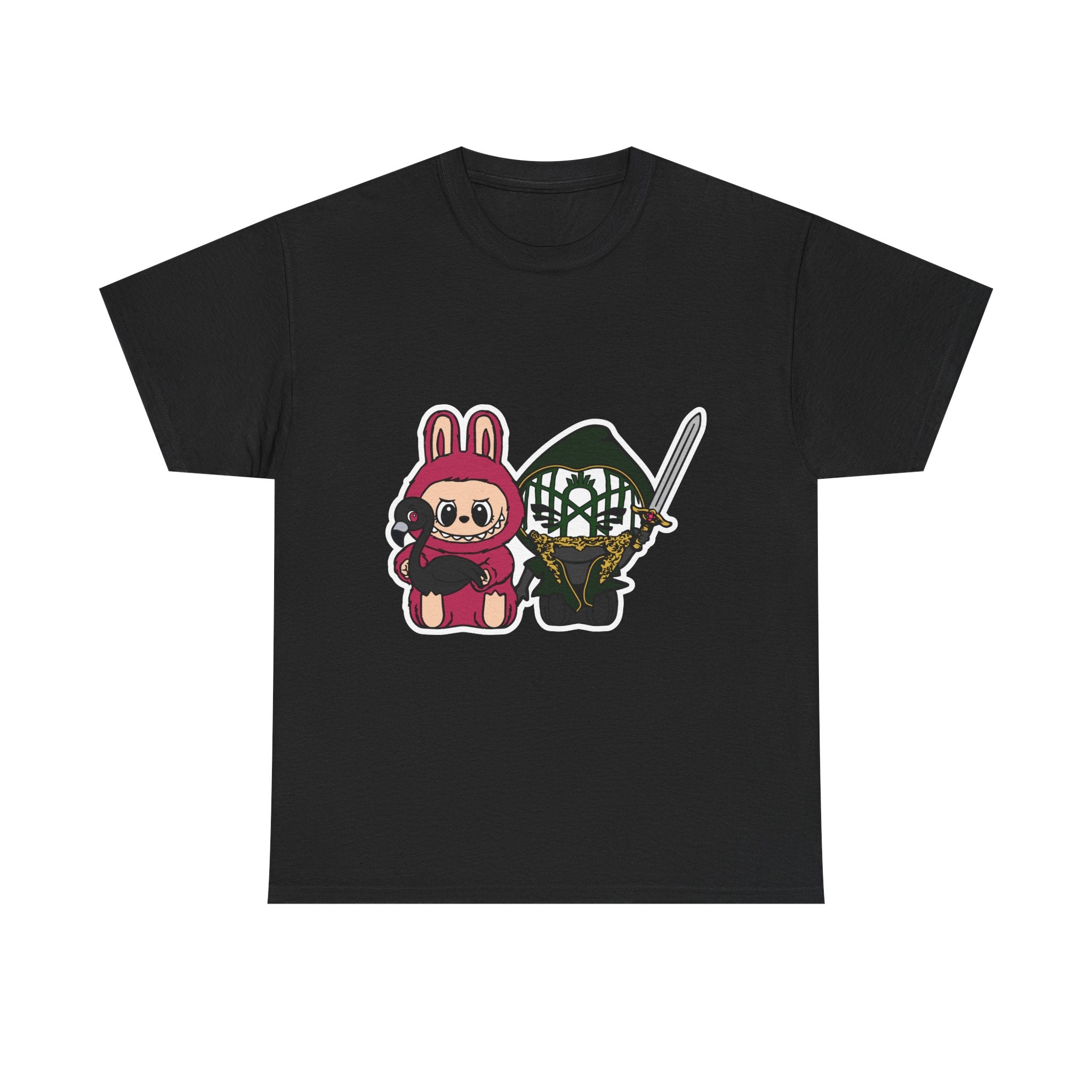 Labubu Chibi Band Member Cute Bunny and Ninja Unisex Heavy Cotton Tee, Fun Graphic Tee, Casual Wear, Cute Outfit, Fun T-Shirt