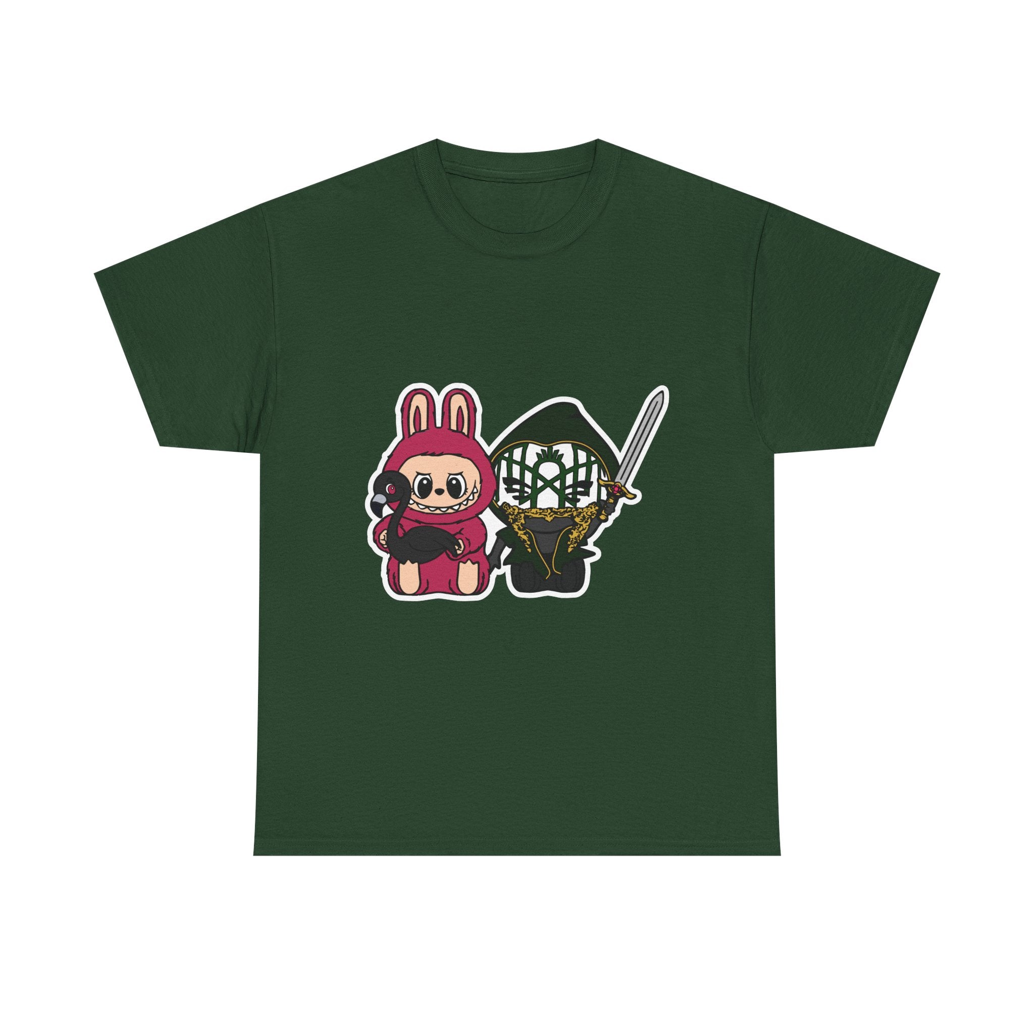 Labubu Chibi Band Member Cute Bunny and Ninja Unisex Heavy Cotton Tee, Fun Graphic Tee, Casual Wear, Cute Outfit, Fun T-Shirt