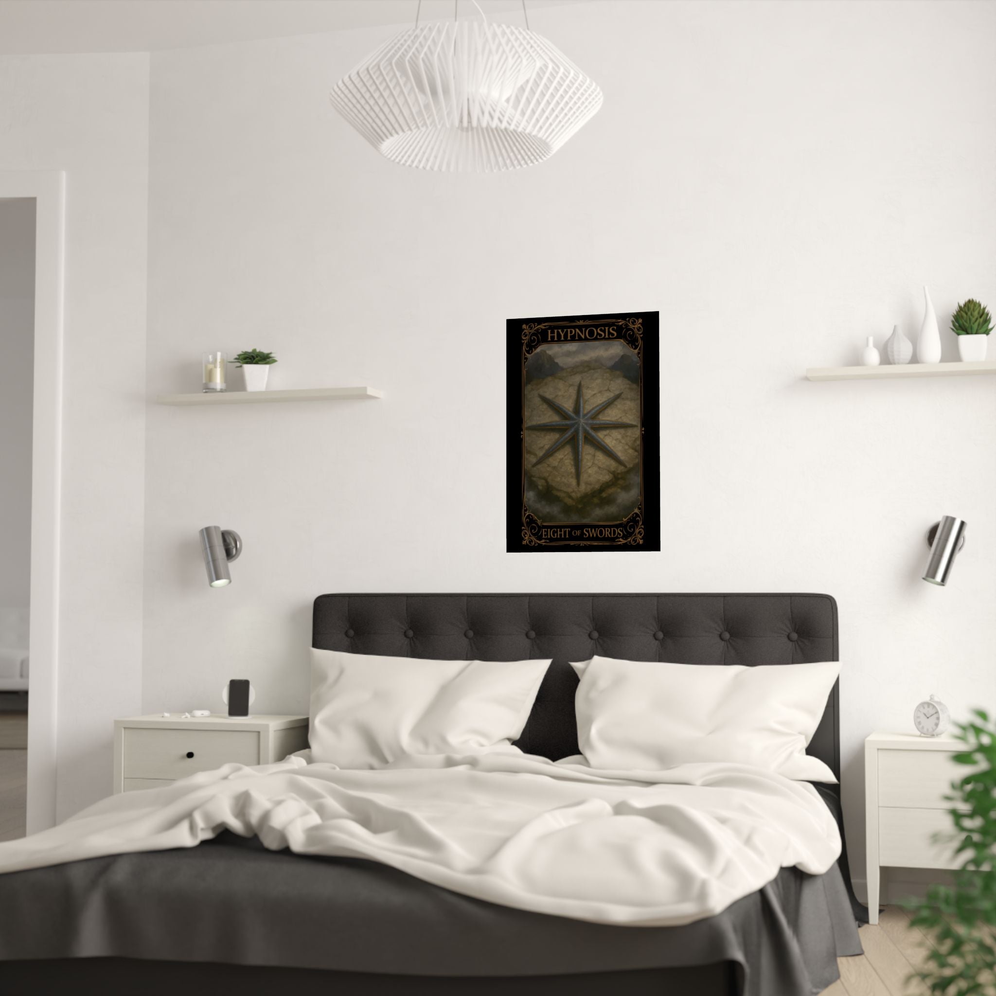 Eight of Swords Tarot- Satin Poster, Wall Art Decor, Dark Aesthetic Prints, Spiritual Gift, Boho Home Decoration