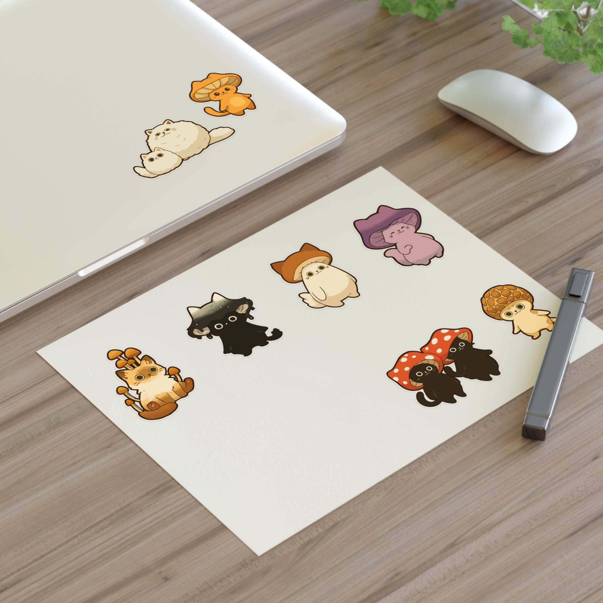 Mushroom Cat Sticker Sheet — Cute Kawaii Mushroom Cats Planner Stickers