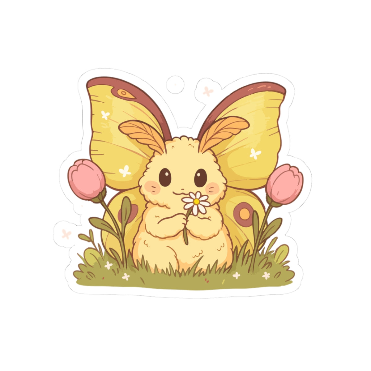 Cute Rosey Maple Moth Sticker — Kawaii Floral Laptop Decal