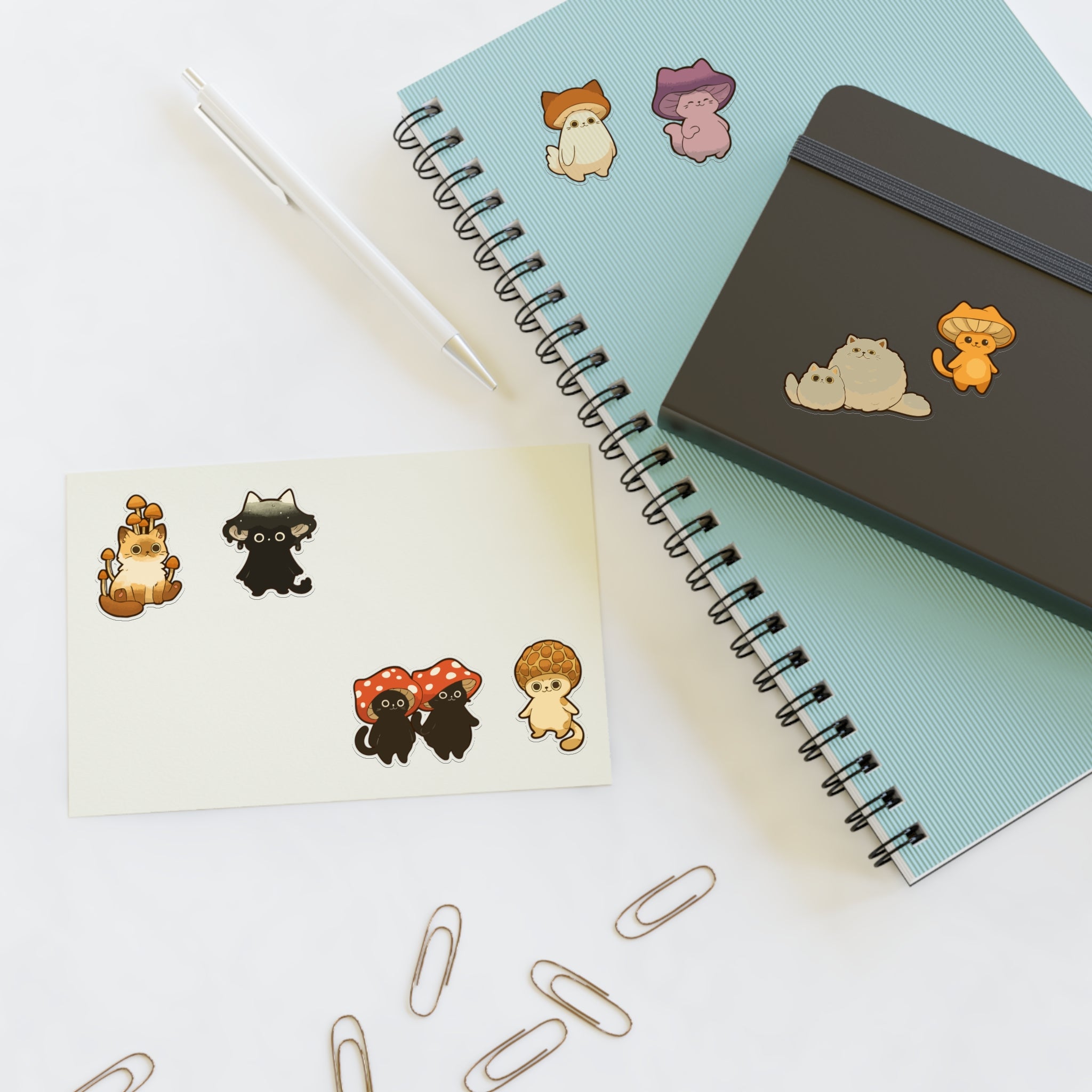 Mushroom Cat Sticker Sheet — Cute Kawaii Mushroom Cats Planner Stickers