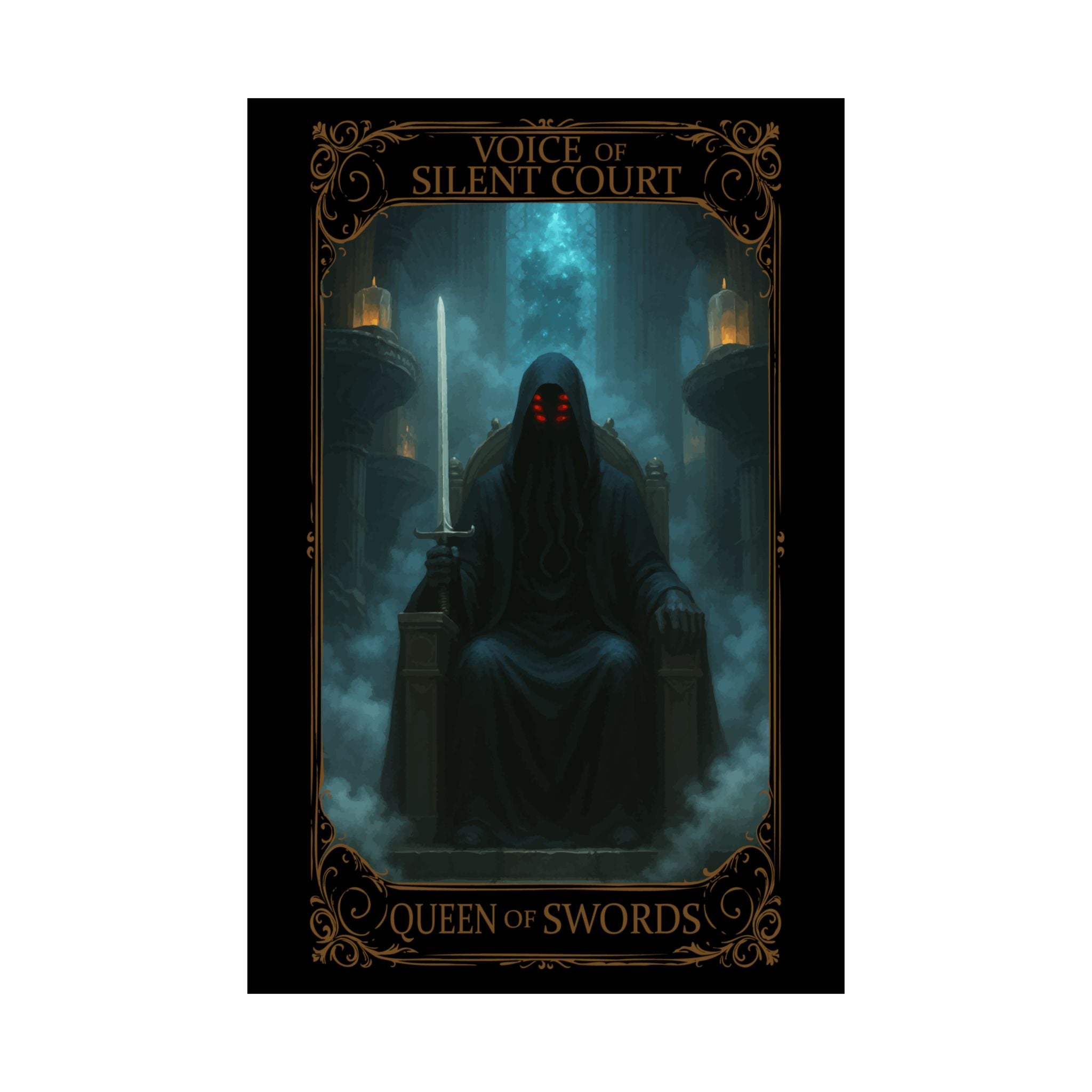 Queen of Swords Tarot- Mysterious Art Poster, Ethereal Home Decor, Fantasy Wall Art, Gothic Aesthetic, Unique Gift for Art Lovers