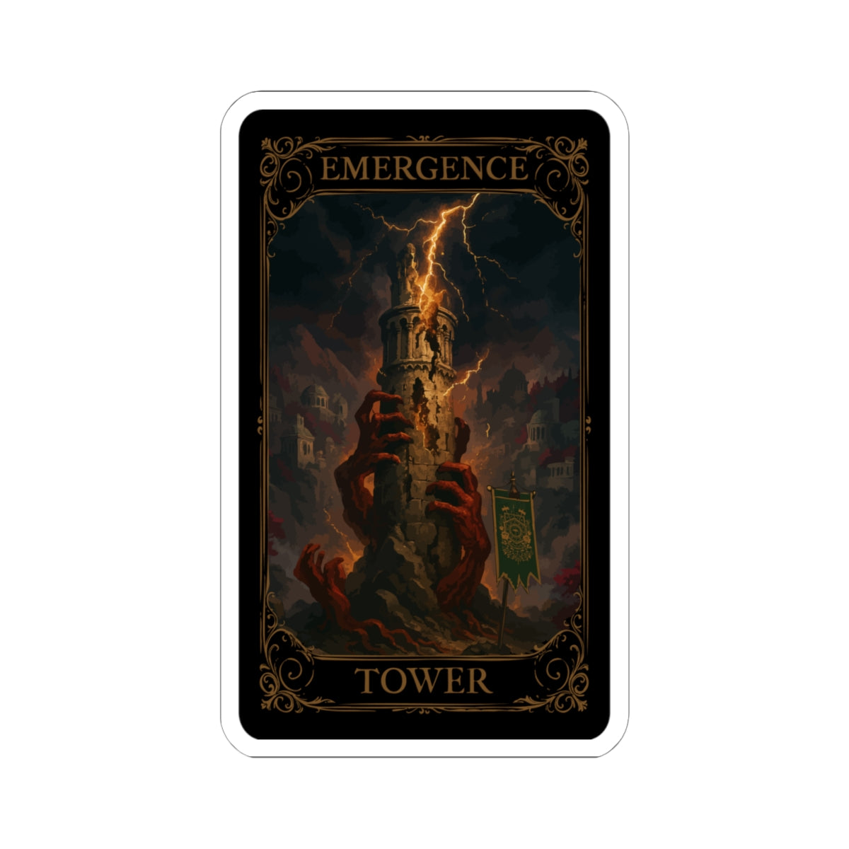 The Tower Tarot Kiss-Cut Stickers, Dark Art Decor, Laptop Decals, Caramel Tower Design, Unique Gift for Fantasy Lovers