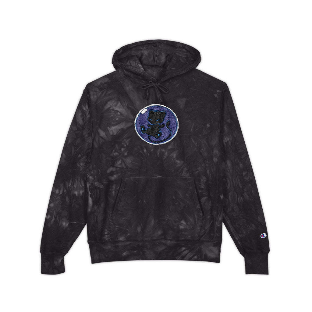 Dark Bubble Mew-Tie-Dye Embroidered Hoodie — Blue Floral Globe Patch