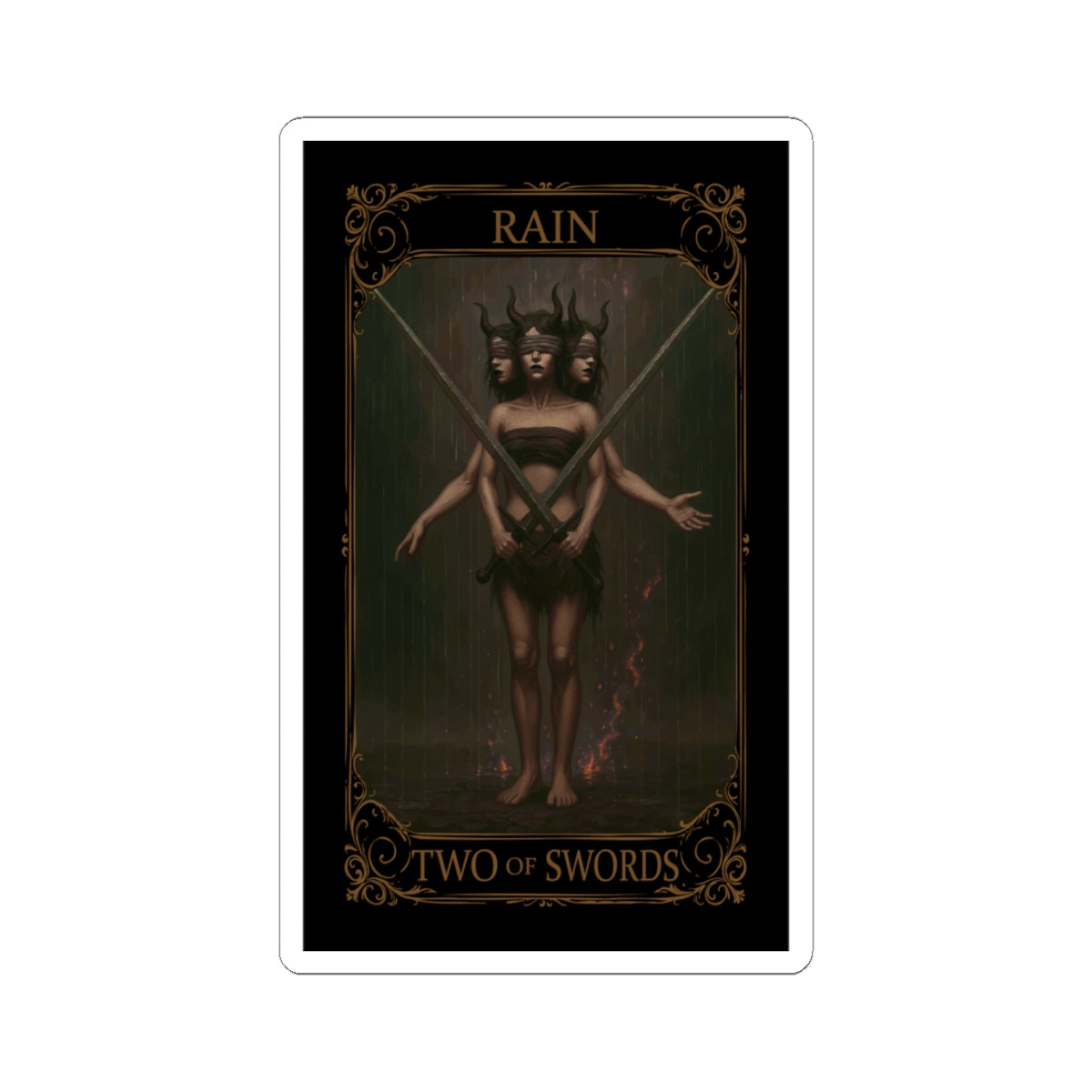 Two of Swords Tarot- Mystical Tarot Kiss-Cut Stickers, Boho Art Stickers, Witchy Decor, Spiritual Gifts, Occult Stickers, Aesthetic Laptop Decals