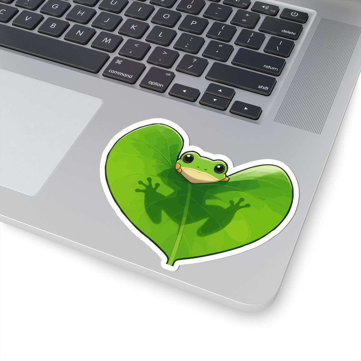 Heart Leaf Frog Kiss-Cut Sticker — Cute Green Frog Laptop Decal