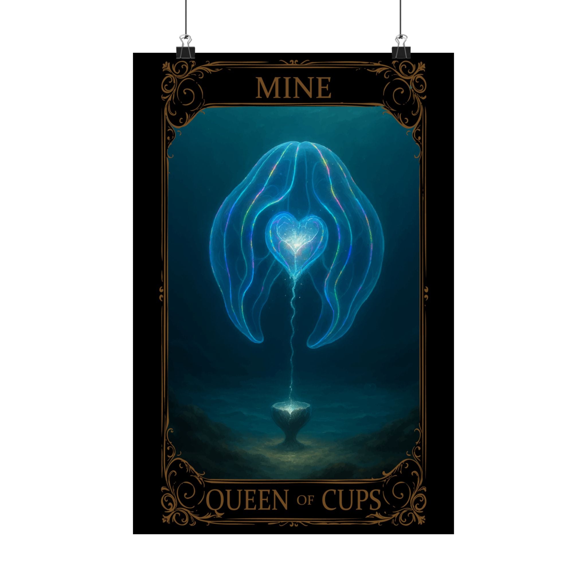 Queen of Cups tarot- Mystical Satin Poster, Dreamy Home Decor, Tarot Art Print, Boho Wall Art, Spiritual Gift