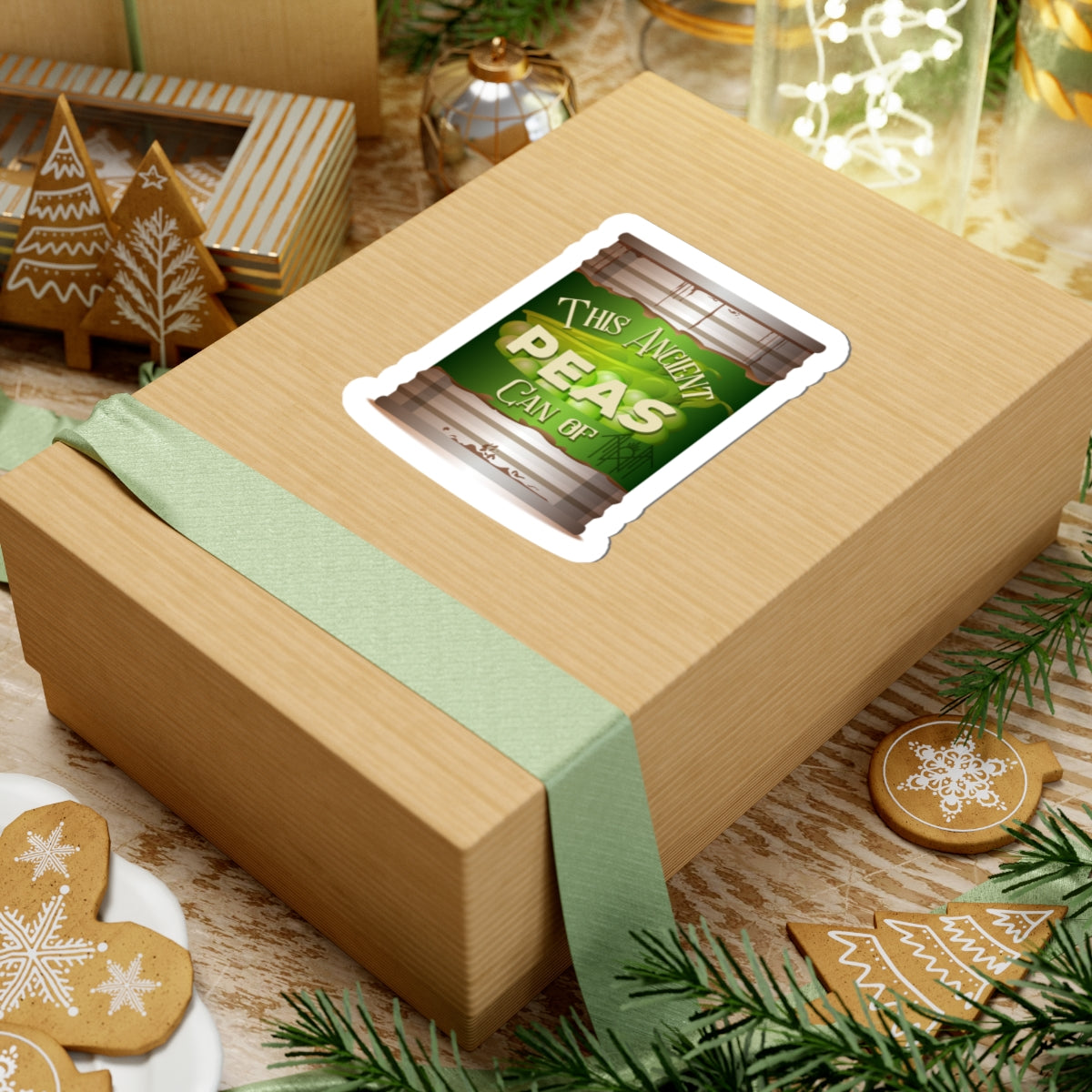 Ancient Canopies-Cut Stickers - Vintage Peas Can Design, Retro Decor, Fun Gifts, Laptop Stickers, Whimsical Housewarming Decor