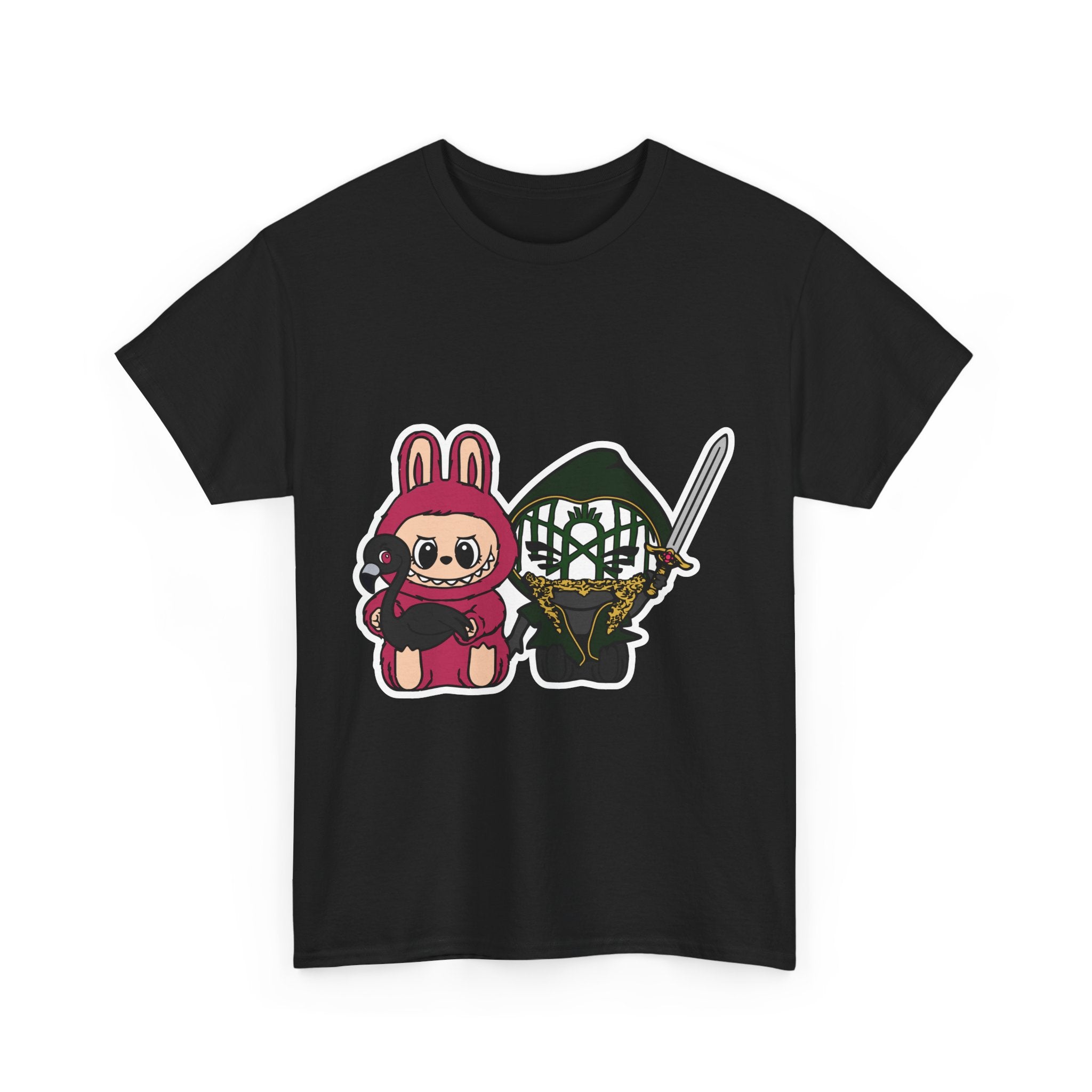 Labubu Chibi Band Member Cute Bunny and Ninja Unisex Heavy Cotton Tee, Fun Graphic Tee, Casual Wear, Cute Outfit, Fun T-Shirt