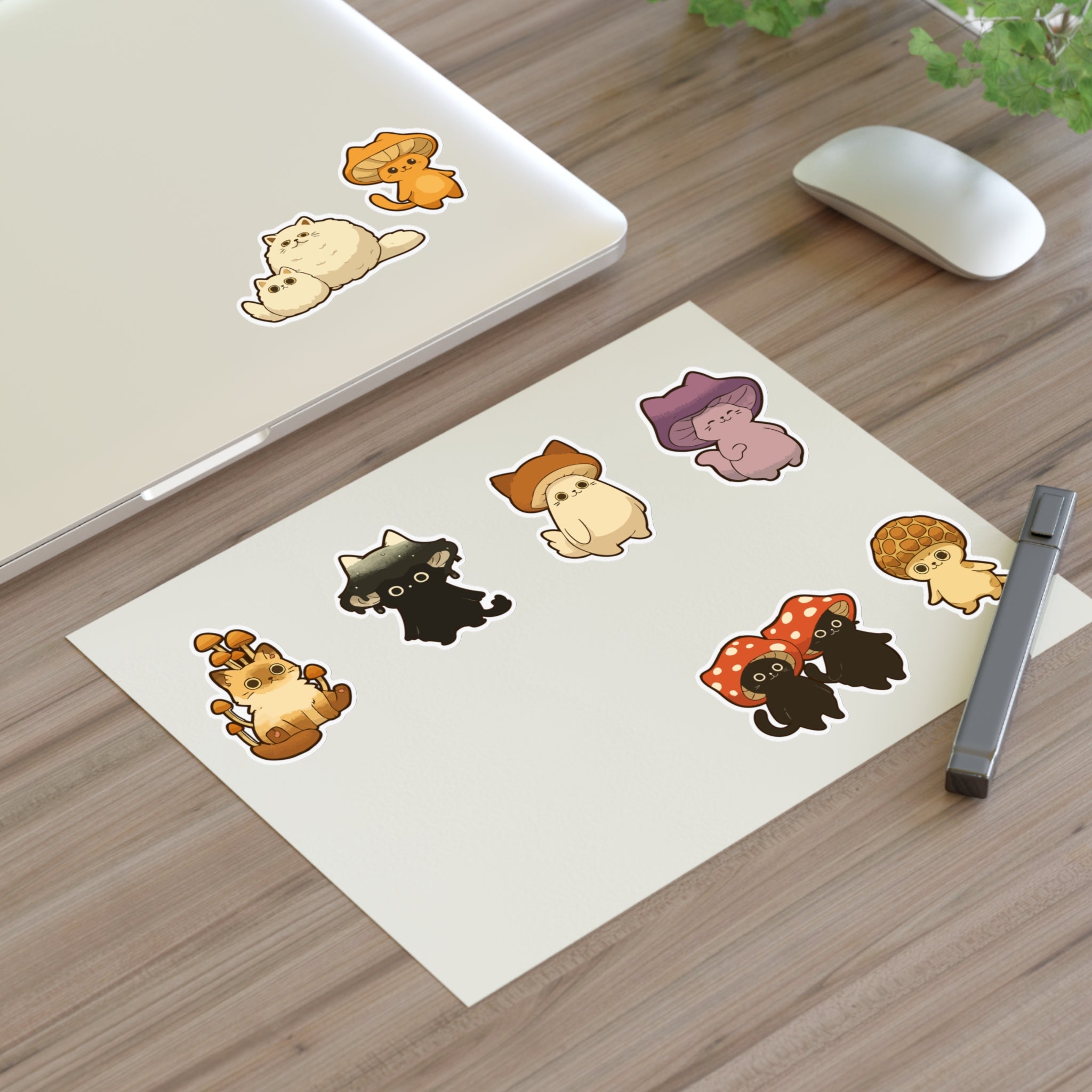 Mushroom Cat Sticker Sheet — Cute Kawaii Mushroom Cats Planner Stickers