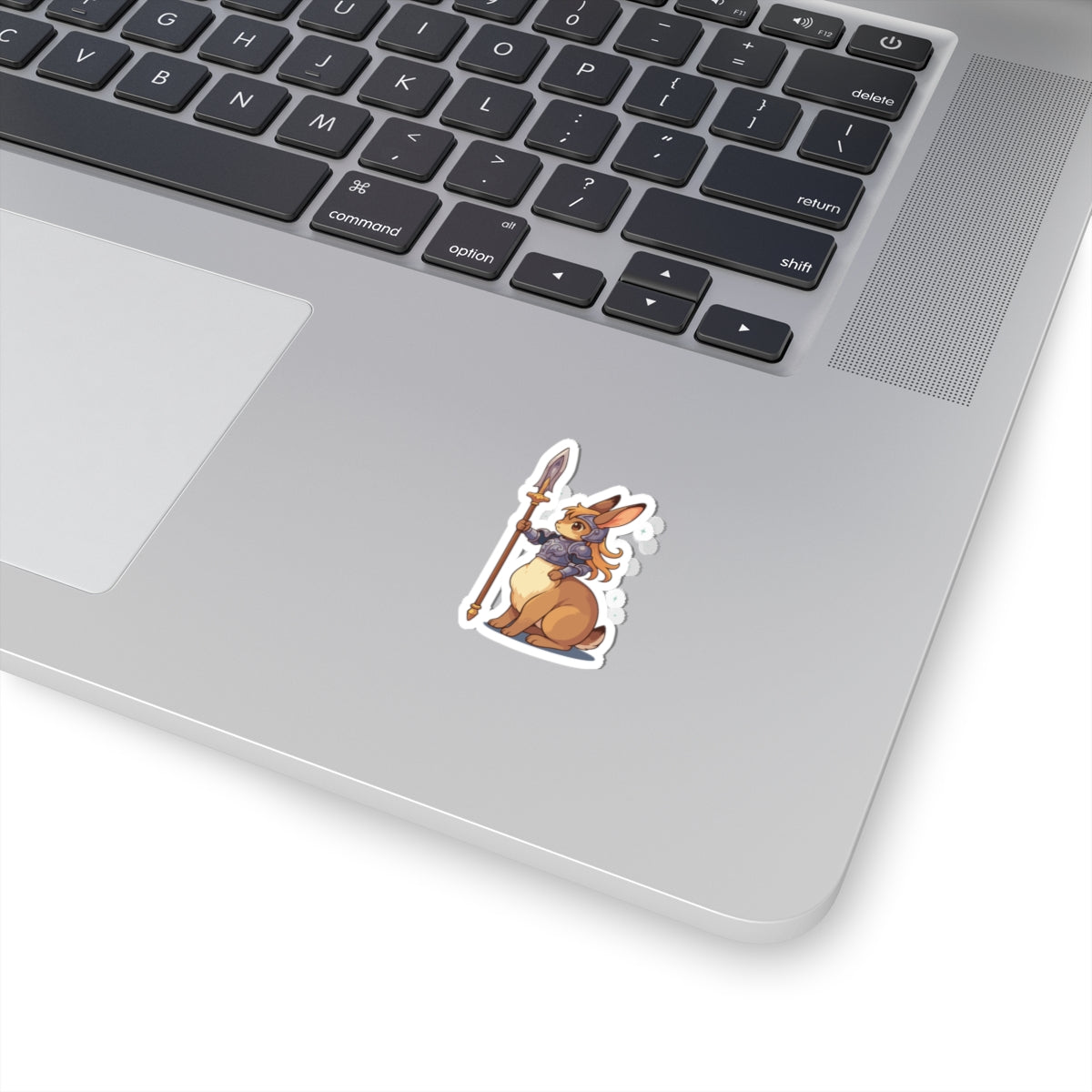 Rabbitaur| Bunny Knight Kiss-Cut Sticker — Cute Armored Rabbit with Spear, Fantasy Laptop Decal