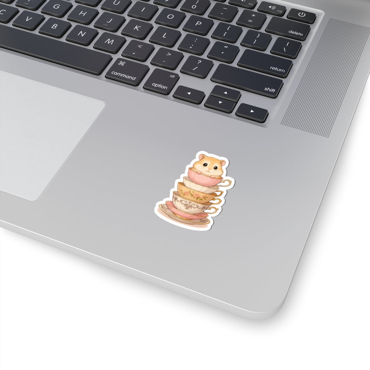 Cute Hamster in Stacked Teacups Sticker — Kiss-Cut Waterproof Sticker