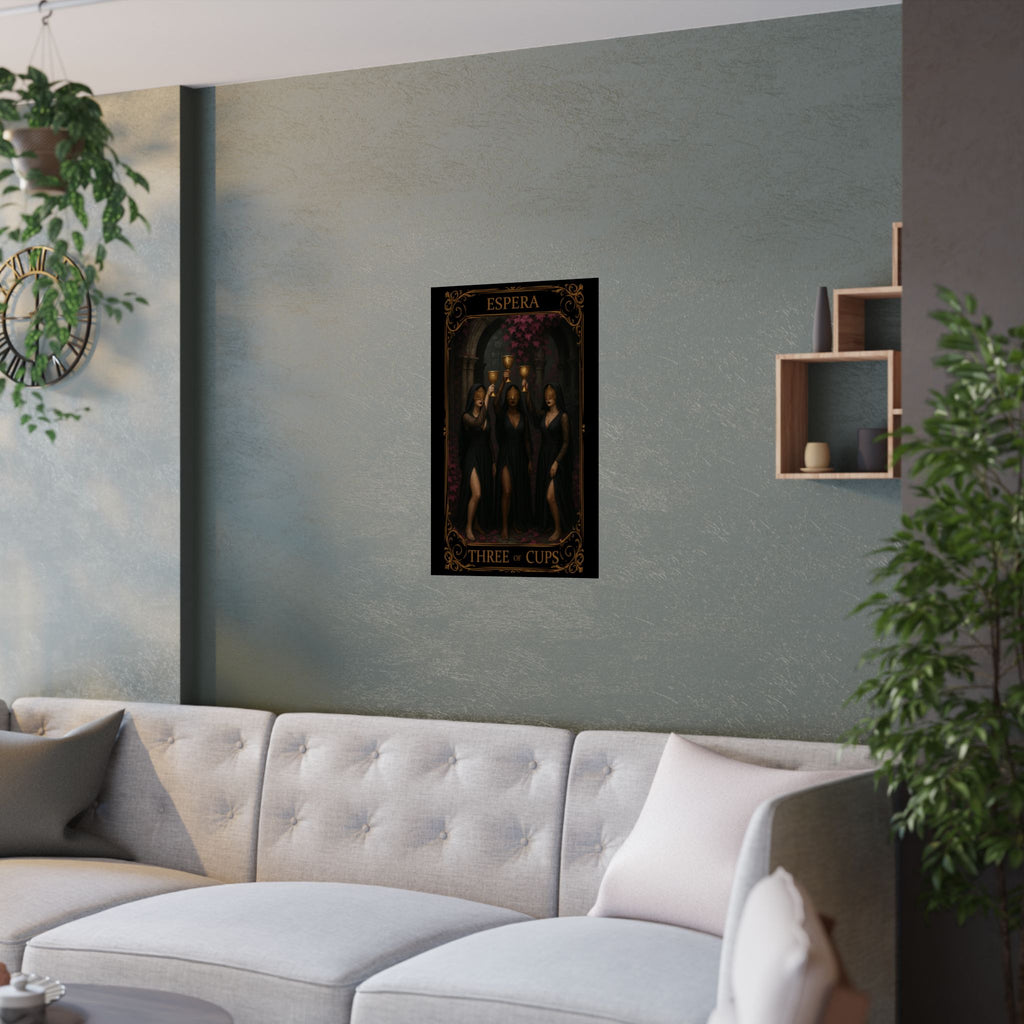 Espera Three of Cups Tarot Satin Posters - Art Print for Spiritual Decor, Gift for Tarot Lovers, Wall Art, Home Decor