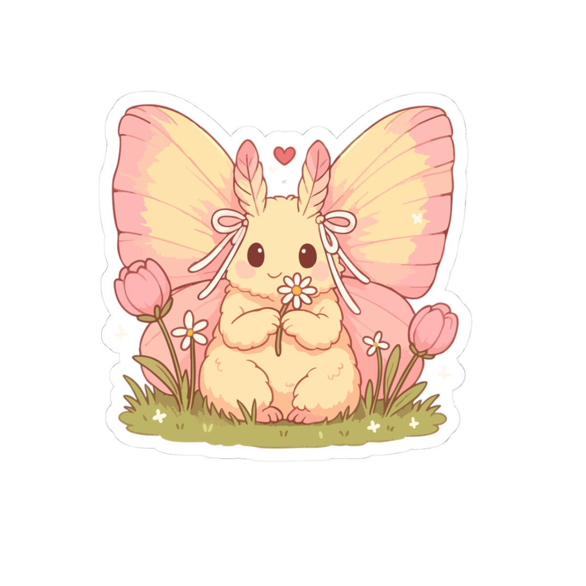 Cute Rosey Maple Moth Sticker — Pastel Floral Kiss-Cut Vinyl