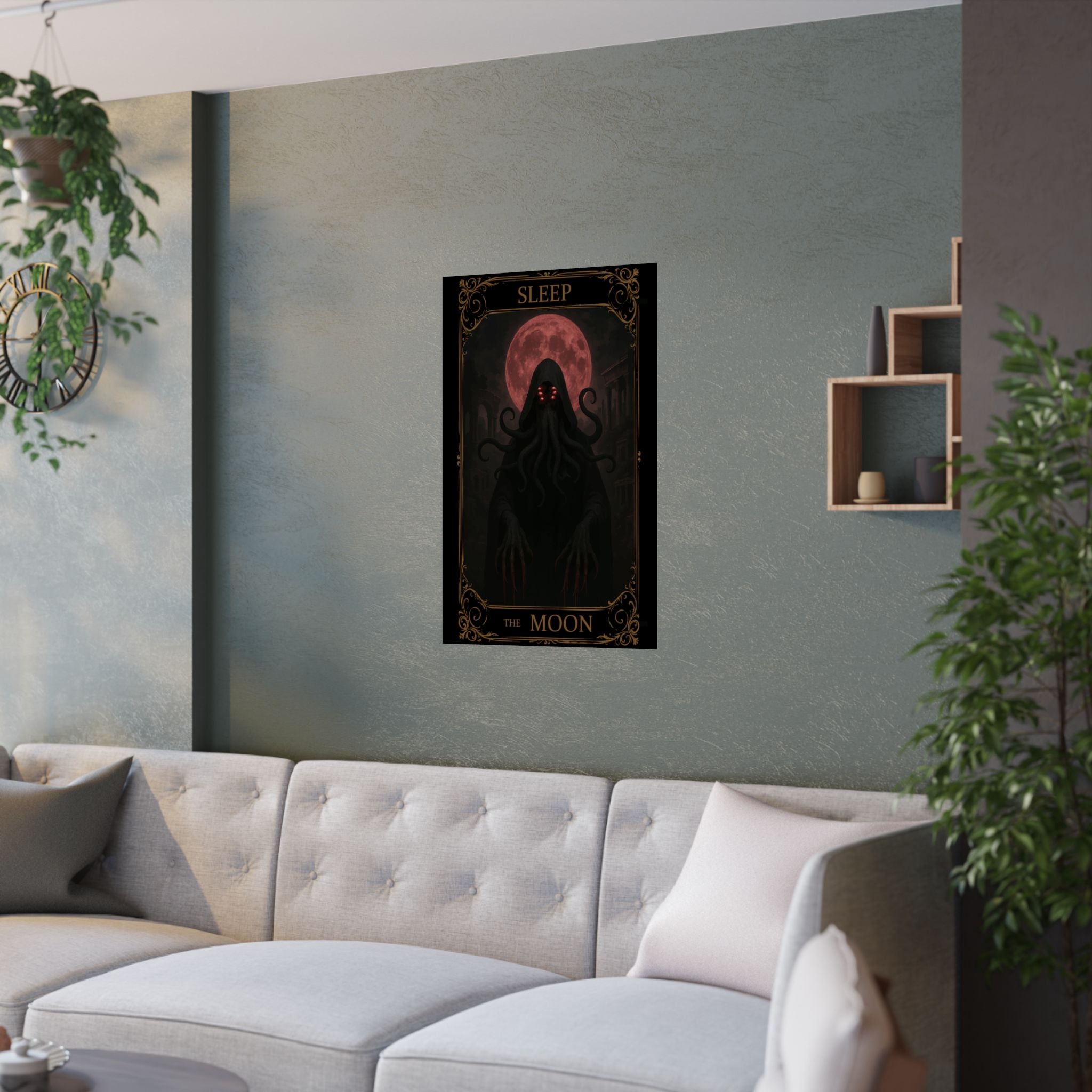 Sleep- The Moon Tarot Satin Poster | Dark Aesthetic Wall Art, Gothic Decor, Bedroom Decor, Unique Gift, Home Decor