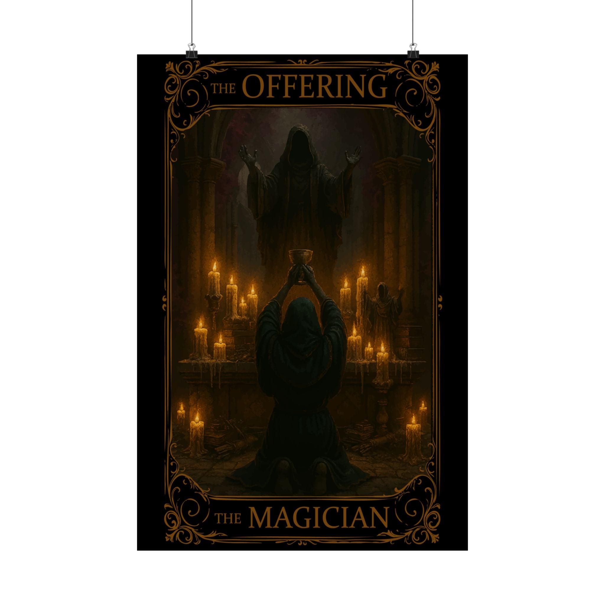 The Offering- Magician Tarot Satin Poster | Gothic Wall Art, Occult Decor, Witchy Home, Gift for Witches, Halloween Decoration, The Offering
