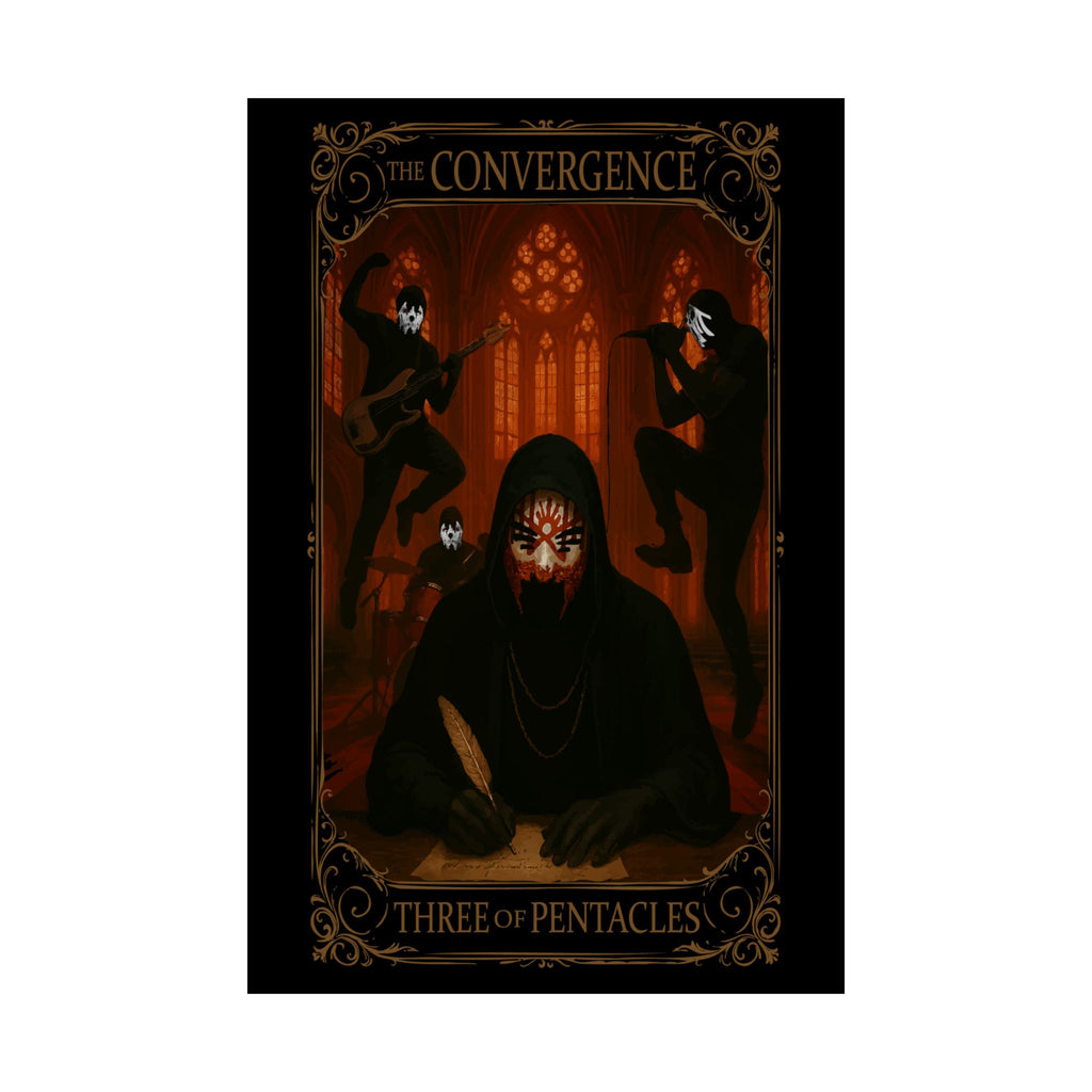 Three of Pentacles Tarot- Mystical Satin Poster, Dark Art Print, Gothic Wall Decor, Witchy Home Accent, Fantasy Artwork