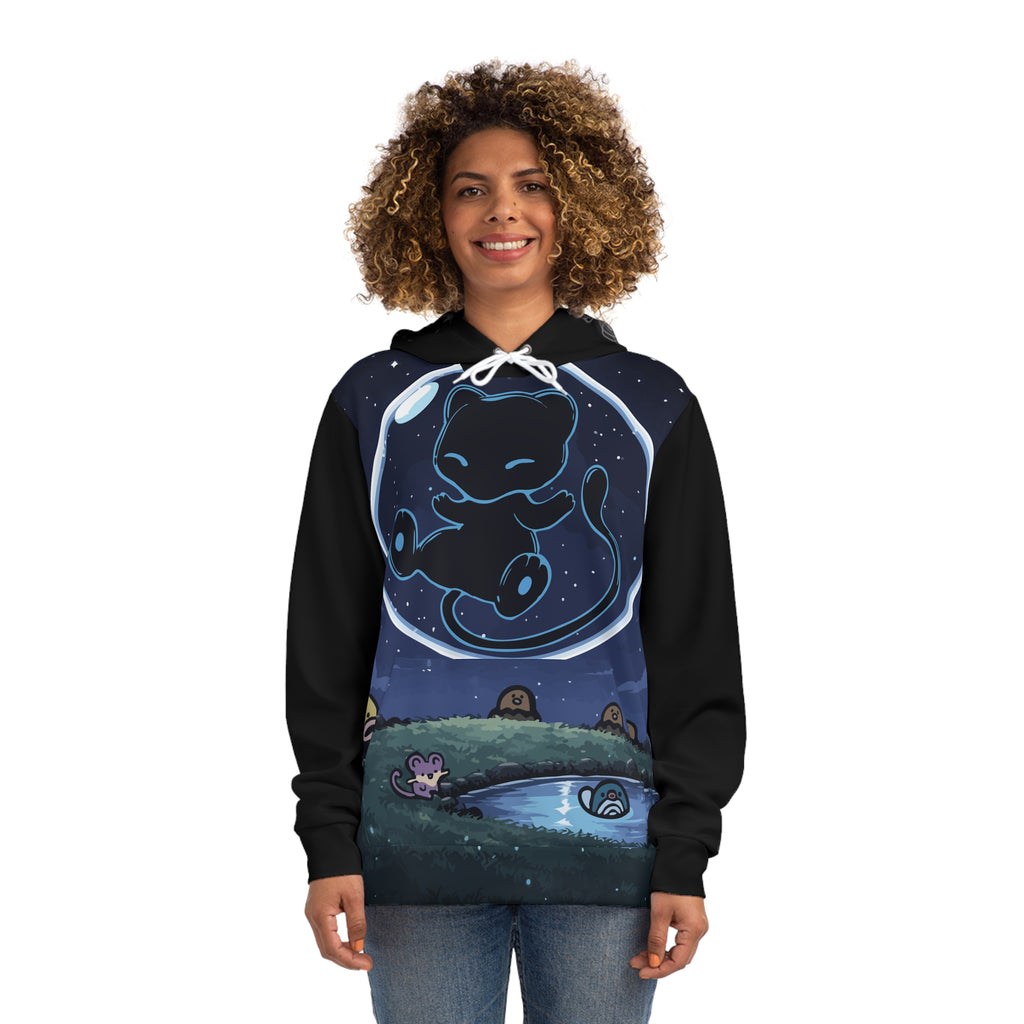 Dark bubble mew-Cute Cosmic Creature Hoodie — Night Sky Alien Art Pullover
