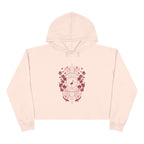 Floral Crest Crop Hoodie – Pink Botanical Emblem