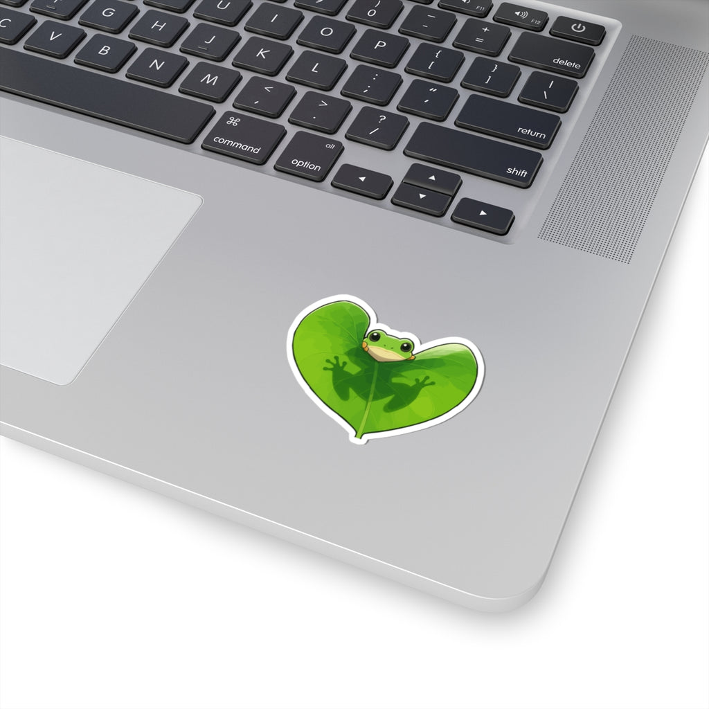 Heart Leaf Frog Kiss-Cut Sticker — Cute Green Frog Laptop Decal