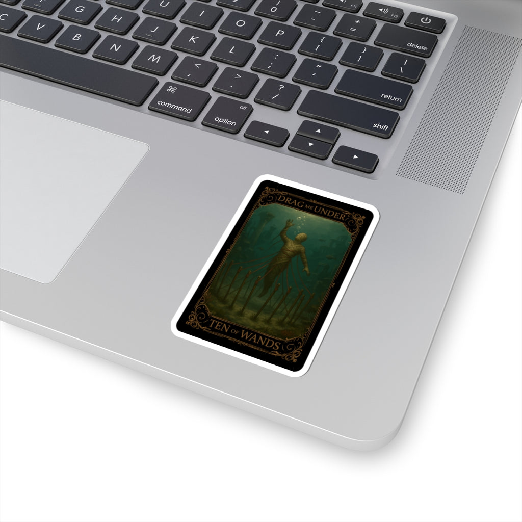 Ten Of Wands- Mystical Tarot Stickers, Enigmatic Art Stickers, Ten of Wands Décor, Gothic Theme Stickers, Unique Laptop Stickers, Witchy Decor
