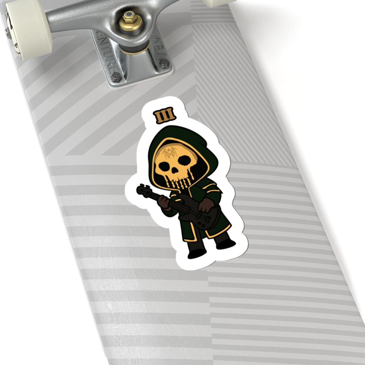 Chibi Guitar Skeleton Kiss-Cut Stickers, Cute Skull Decals, Fun Stickers for Laptops, Gift for Musicians, Halloween Decor, Unisex Stickers