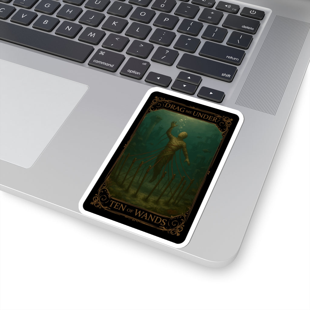Ten Of Wands- Mystical Tarot Stickers, Enigmatic Art Stickers, Ten of Wands Décor, Gothic Theme Stickers, Unique Laptop Stickers, Witchy Decor