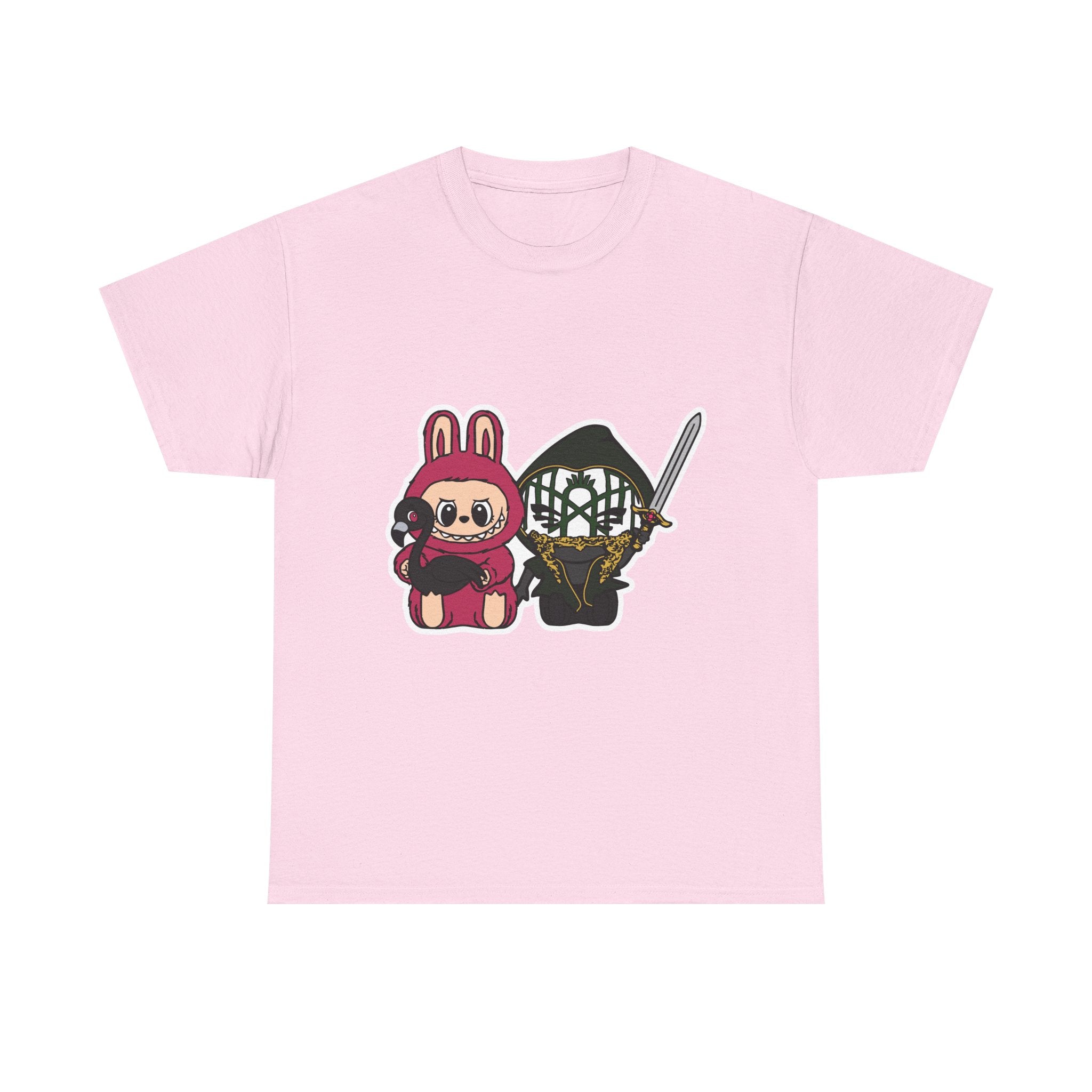 Labubu Chibi Band Member Cute Bunny and Ninja Unisex Heavy Cotton Tee, Fun Graphic Tee, Casual Wear, Cute Outfit, Fun T-Shirt