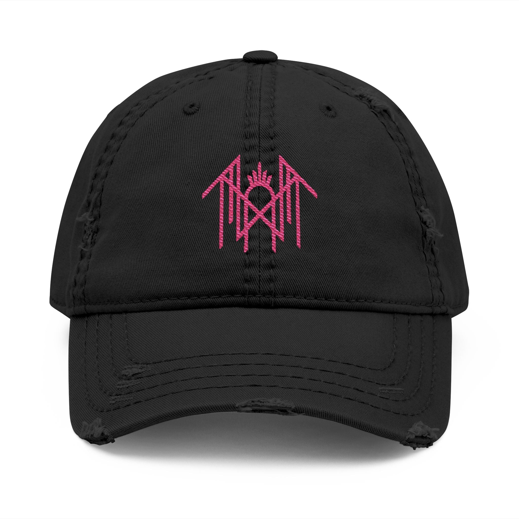 Embroidered Distressed Dad Hat — Pink Geometric Logo Cap