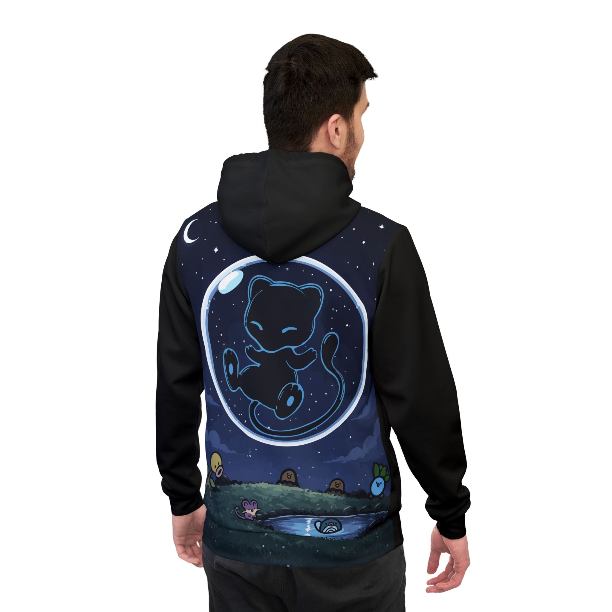 Dark Bubble Mew-Celestial Cat Athletic Hoodie — Cute Night Sky All-Over Print