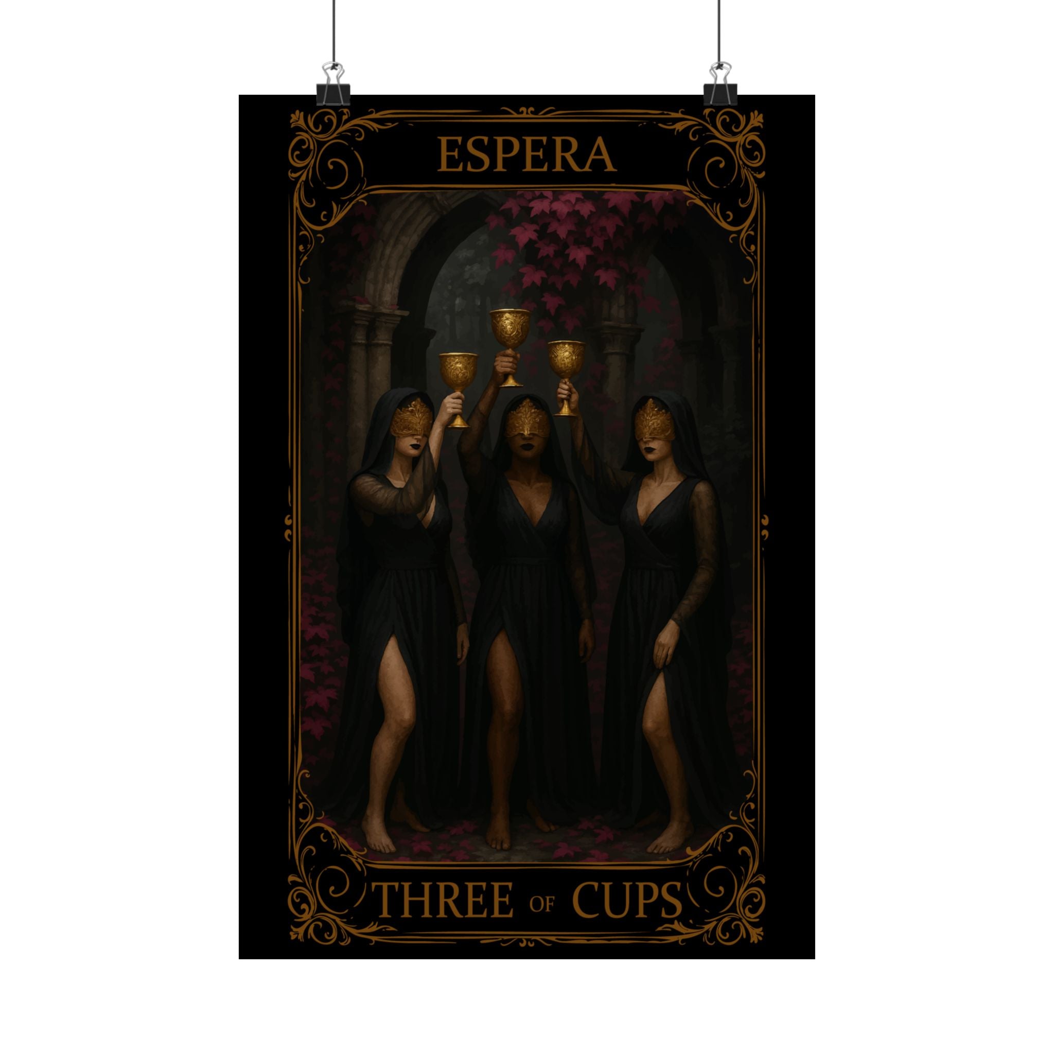 Espera Three of Cups Tarot Satin Posters - Art Print for Spiritual Decor, Gift for Tarot Lovers, Wall Art, Home Decor