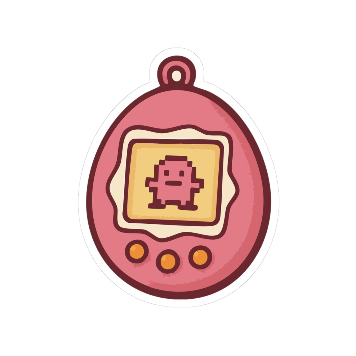 Retro Tamagotchi Sticker — Cute Pink Virtual Pet Kiss-Cut Vinyl