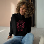 Floral Crest Crop Hoodie – Pink Botanical Emblem