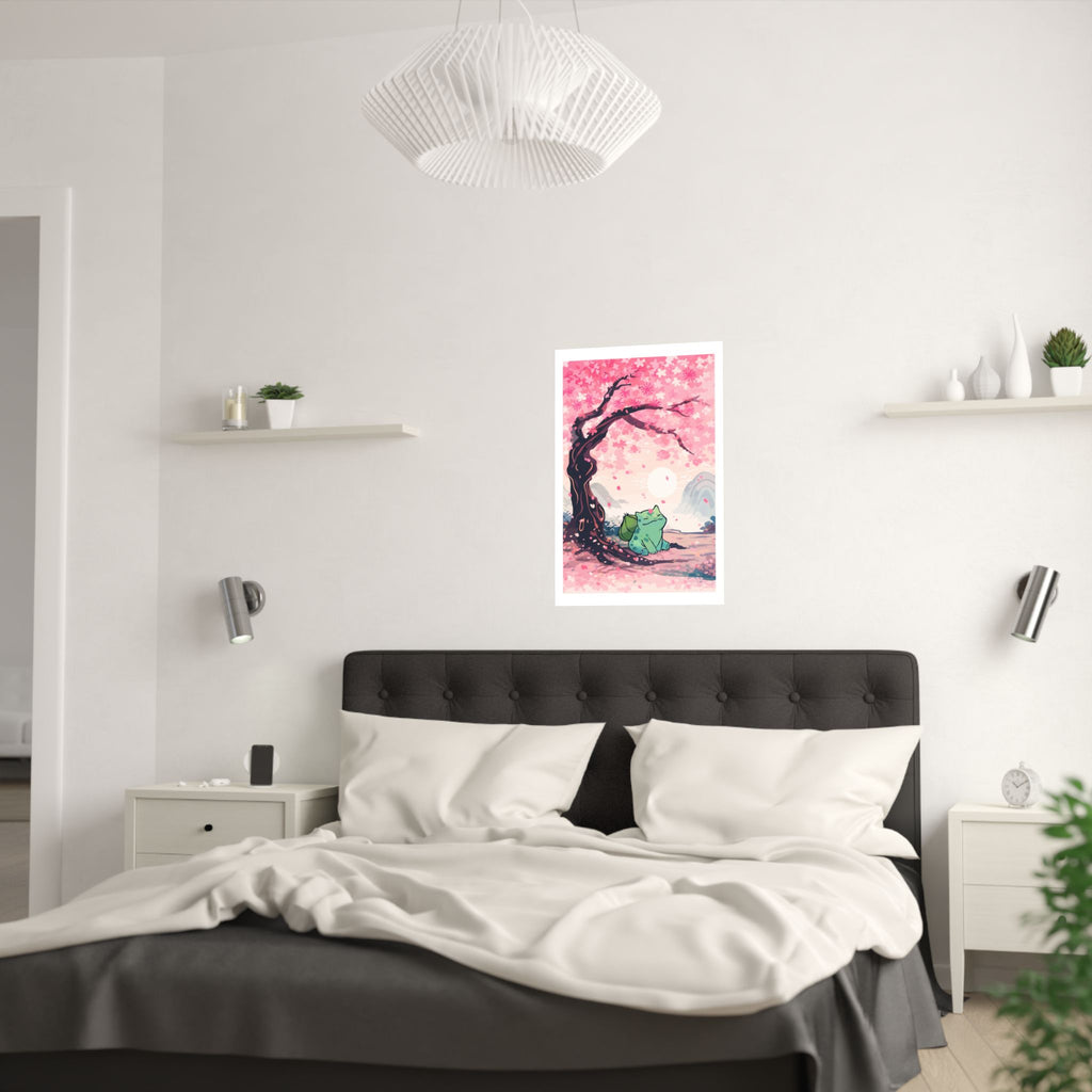 Satin Poster — Cherry Blossom Bulbsaur Wall Art (210gsm)