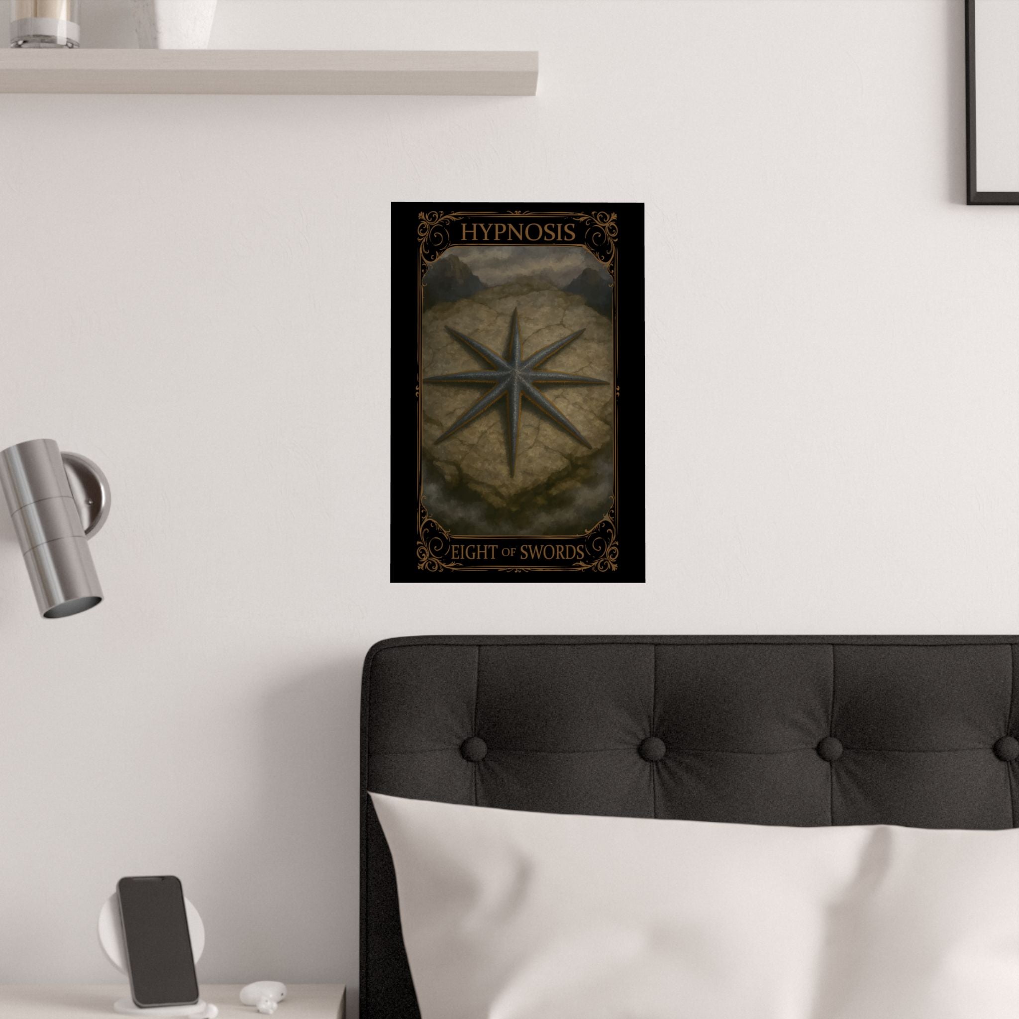 Eight of Swords Tarot- Satin Poster, Wall Art Decor, Dark Aesthetic Prints, Spiritual Gift, Boho Home Decoration