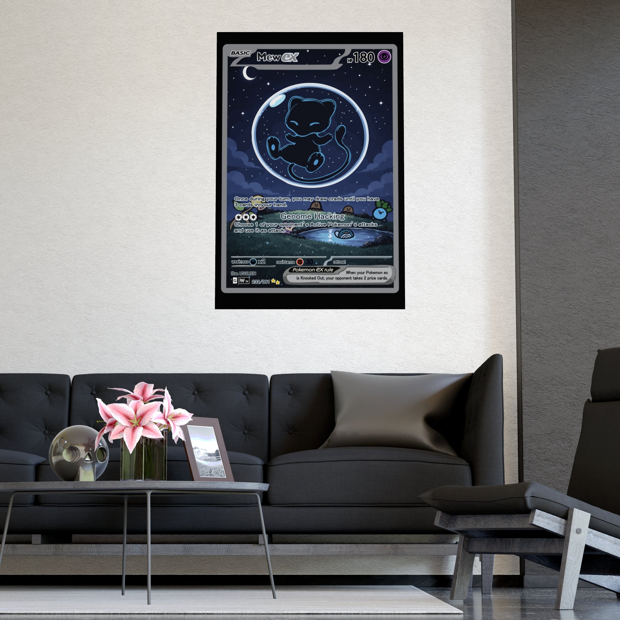 Dark Bubble Mew Matte Poster — Cute Cosmic Card Wall Art (Vertical/Horizontal)