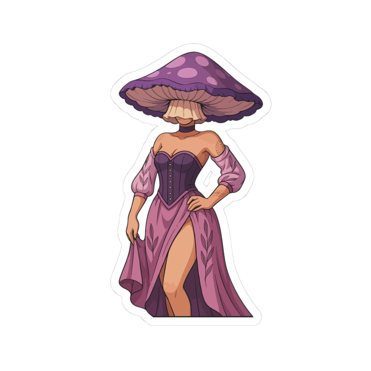Mushroom Lady Kiss-Cut Sticker — Purple Fairycore Vinyl Sticker for Laptops & Journals