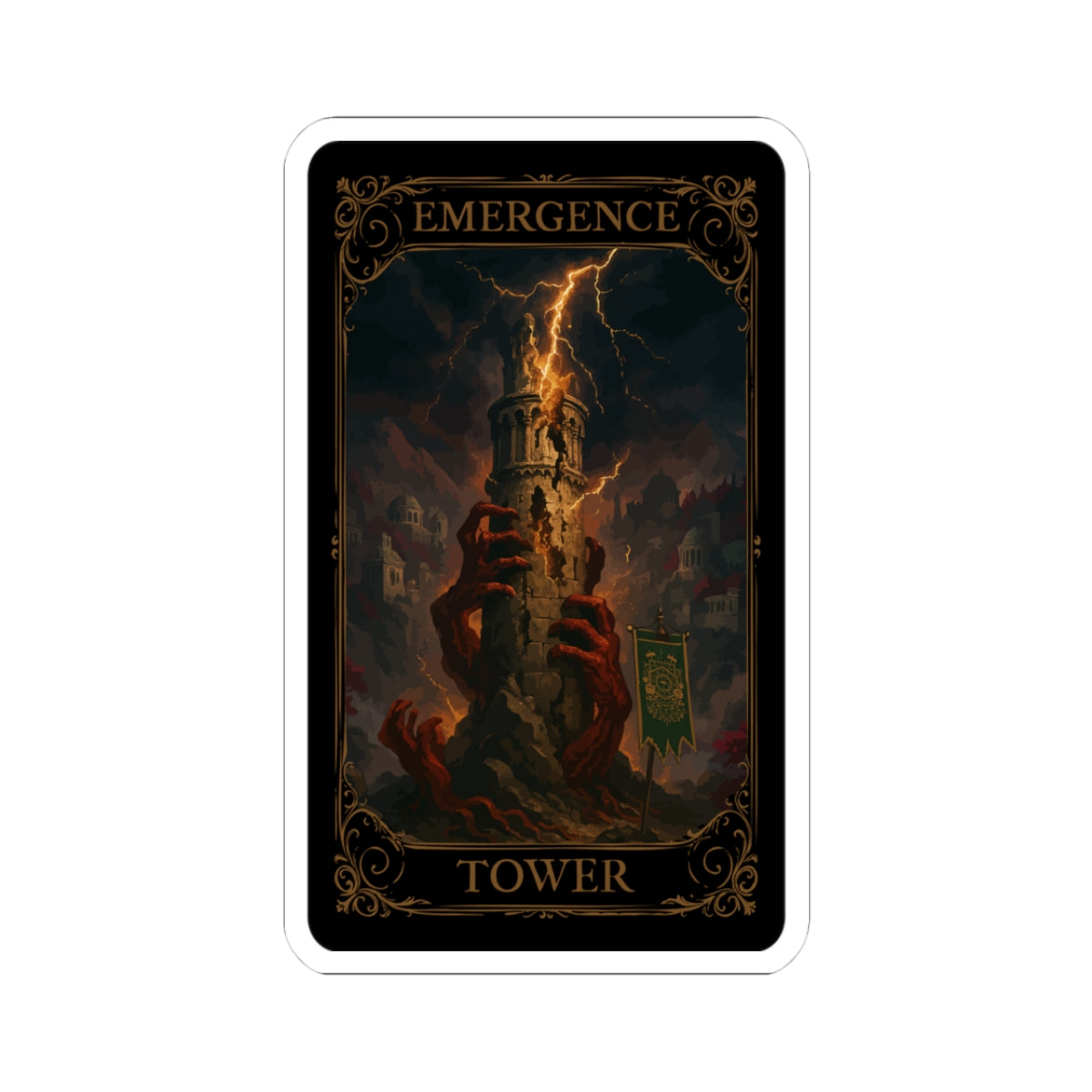 The Tower Tarot Kiss-Cut Stickers, Dark Art Decor, Laptop Decals, Caramel Tower Design, Unique Gift for Fantasy Lovers