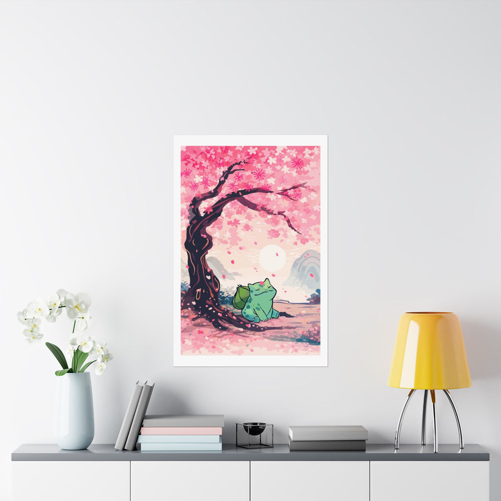 Satin Poster — Cherry Blossom Bulbsaur Wall Art (210gsm)