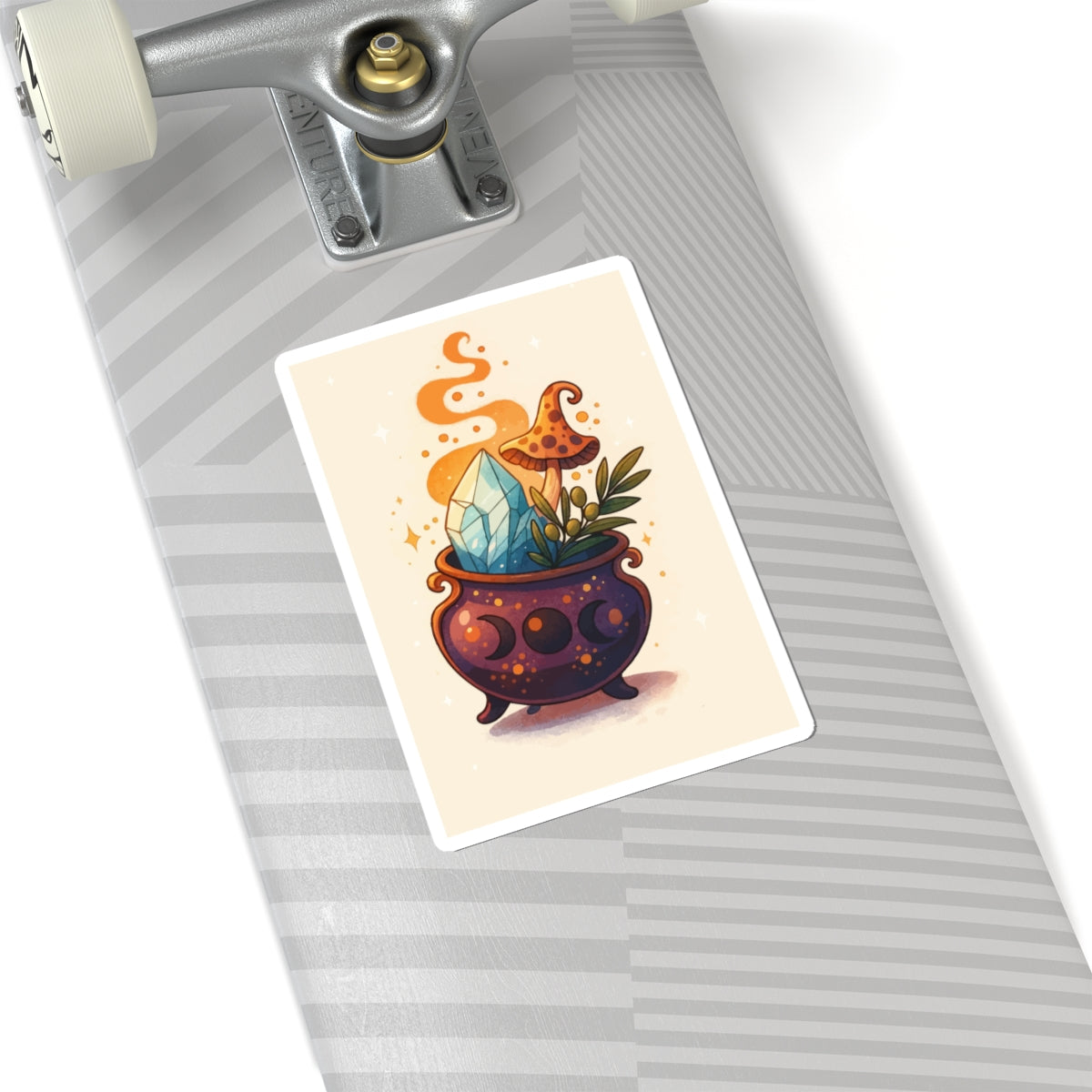 Witchy Crystal Cauldron Sticker — Cute Magical Mushroom & Gem Kiss-Cut Sticker