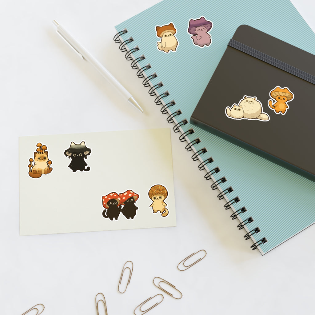 Mushroom Cat Sticker Sheet — Cute Kawaii Mushroom Cats Planner Stickers
