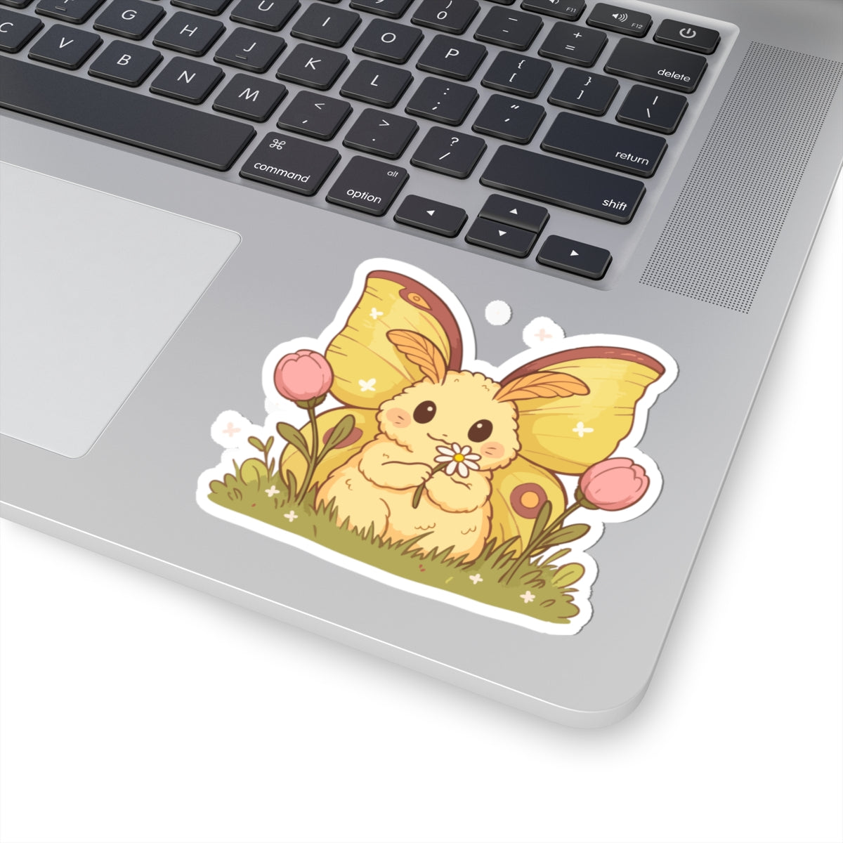 Cute Rosey Maple Moth Sticker — Kawaii Floral Laptop Decal