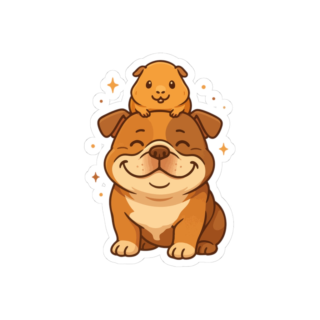 Cute Bulldog & Guinea Pig Kiss-Cut Sticker — Adorable Pet Laptop Decal