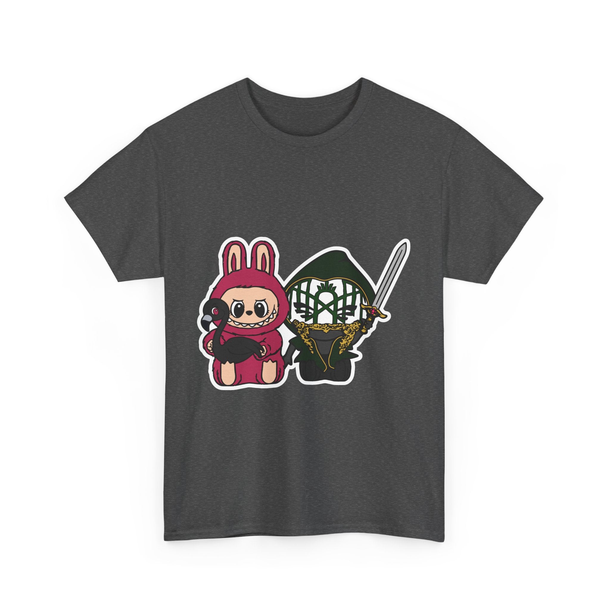 Labubu Chibi Band Member Cute Bunny and Ninja Unisex Heavy Cotton Tee, Fun Graphic Tee, Casual Wear, Cute Outfit, Fun T-Shirt
